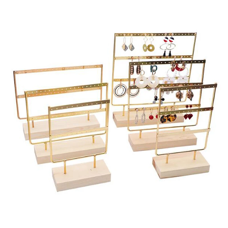 New Three Colors Earring Holder Jewelry Display Jewellery Ear Studs Pendant Stand Wooden Base Metal Storage Rack Various Holes