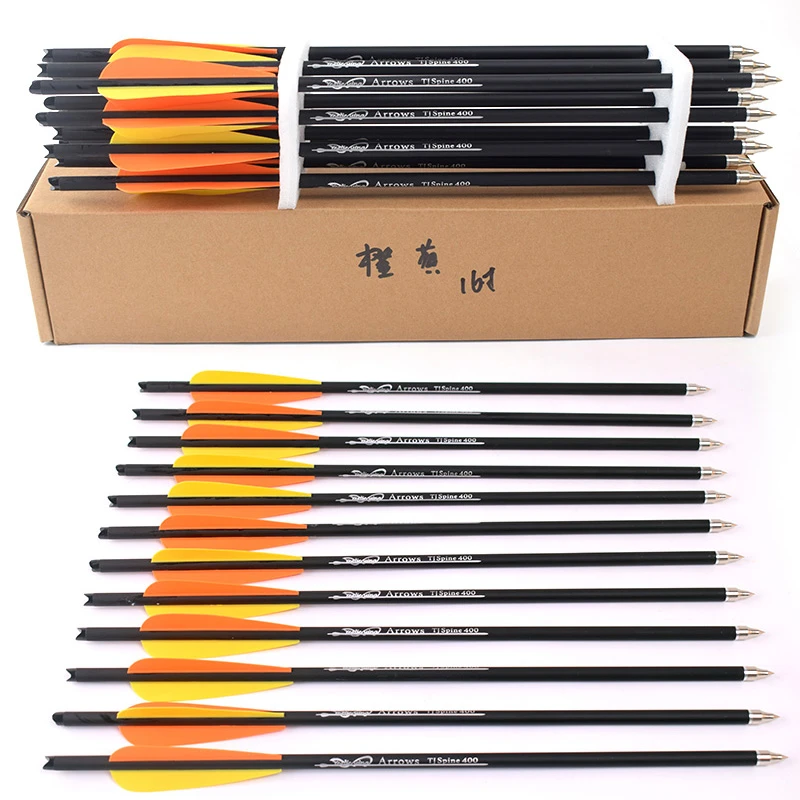 Hunting Crossbow Archery 16/20 Inch Orange yellow feather Spine 400 Carbon Arrow