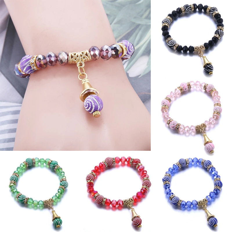 New jewelry Natural stone Rhinestone beads Solid color glass bead Drop Pendant Beaded bracelet Charm bracelets Women's jewelry