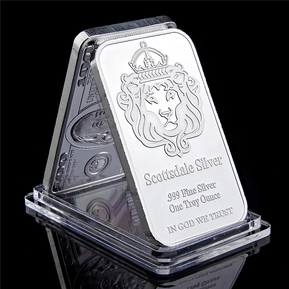 Scottsdale Silver 999 Fine Silver One Troy Ounce 1 Bars Bullion In God We Trust Coin With Display Case