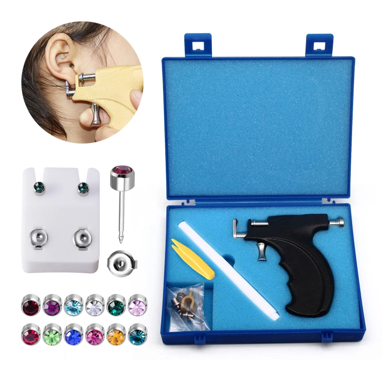 Ear Piercing Gun Tool Kit Earring Pericings Tools Ears Nose Navel Lip Piercer Machine Studs Stud Earrings Home Pearcings Kits