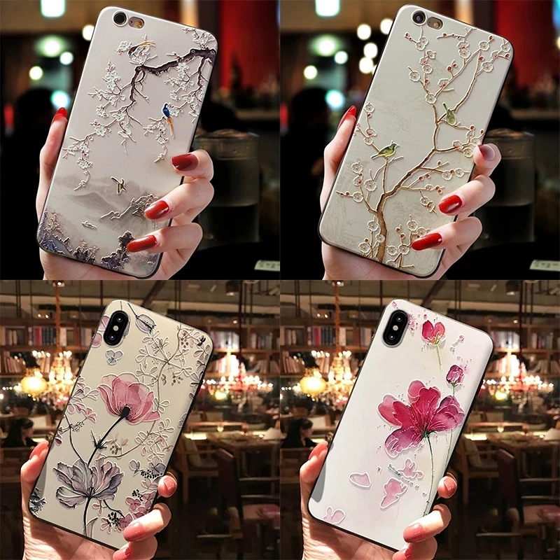 3D Emboss Phone Case For iPhone XR XS Max X 10 5 5S SE 2020 6 6S 7 8 Plus Flower Cover For iPhone 13 11 12 Pro Max mini Couqe 13