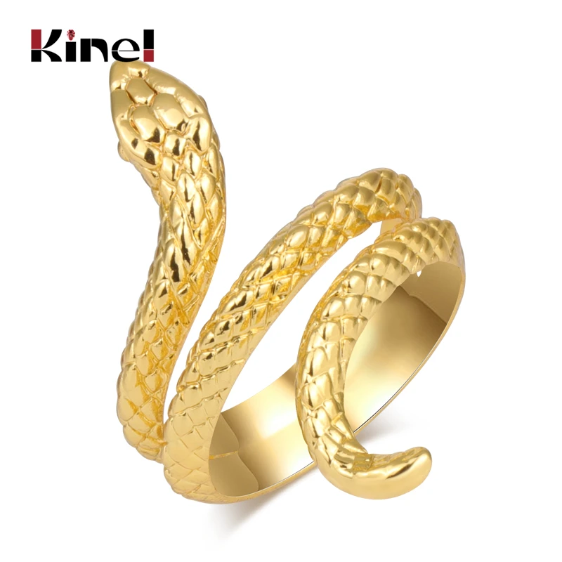 Kinel Fashion Gold Snake Rings For Women Heavy Metals Punk Rock Ring Vintage Animal Jewelry Wholesale Drop Shipping