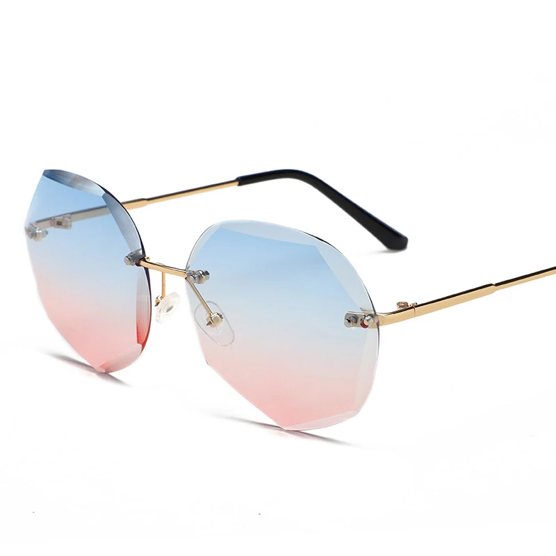 Fashion Rimless Gradient Sunglasses Women Brand Designer   Shades Cutting Lens Metal Frames Vintage Sun glasses oculos de sol