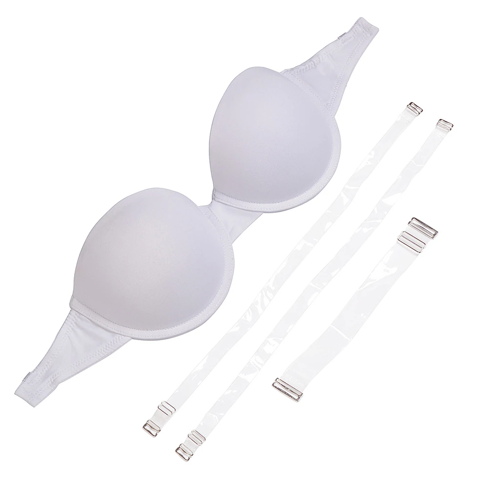 YBCG Push-up Bra Strapless Transparent Straps Underwear Adjusted Convertible Strap Solid Gather Lingerie A B C D Cup
