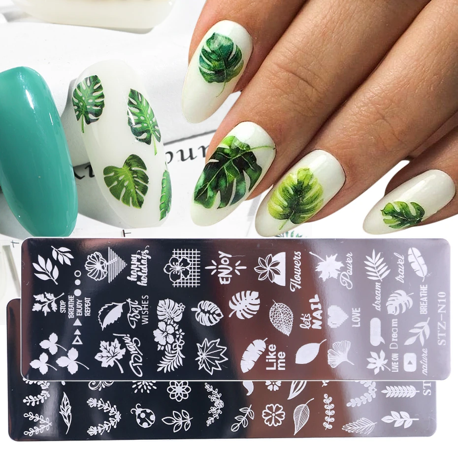 1pcs 12x4cm Nail Stamping Plates Leaf Flowers Butterfly Cat Nail Art Stamp Templates Stencils Design Polish Manicure TRSTZN01-12