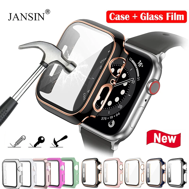 Glass+Cover For Apple Watch Case 42mm 38mm Screen Protector bumper Case For iWatch 44mm 40mm SE 6 5 4 3 2 1 Tempered Glass Case