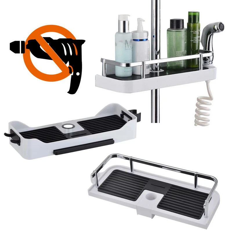 Adjustable Bathroom Pole Shower Shelf Shower Caddy Organizer Shower Head Stand Soap Shampoo Storage Rack Lifting Rod Shower Tray