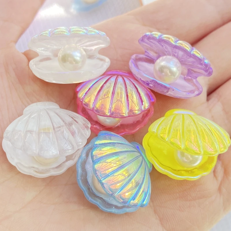 10Pcs Kawaii Cute Color Plated Pearl Shells Flat Back Resin Cabochons Scrapbooking DIY Jewelry Craft Decoration Accessorie E74