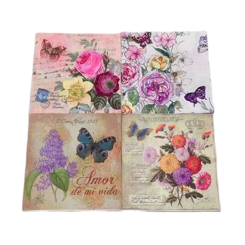 Decoupage Table Paper Napkins Elegant Tissue Vintage Towel Flower Butterfly Stamp Birthday Wedding Party Home Decoration