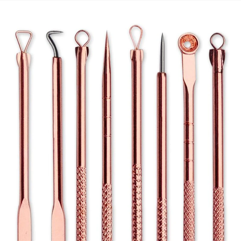 4Pcs/Set Rose Gold Acne Extractor Remover Tool Kit Blackhead Blemish Removers Pimple Needles Treatment Face Skin Care Tools