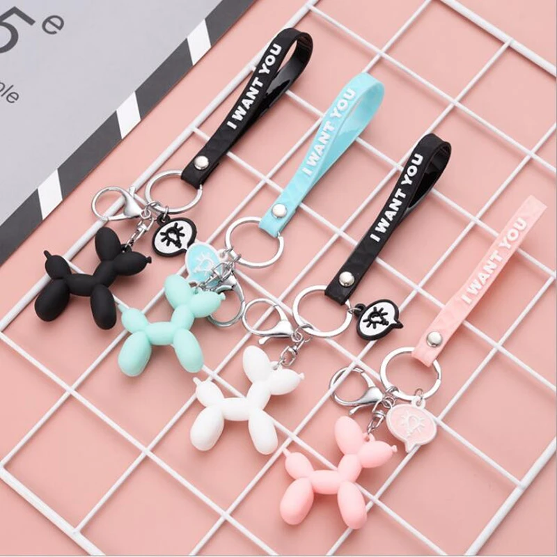 New Fashion Stereo Cute Balloon Dog Keychain Key ring Creative Cartoon Mobile Phone Bag Car Pendant Fun Keychain