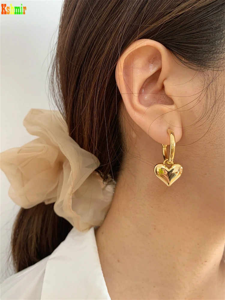 Kshmir S925 Metallic Gold Heart Earring Female Heart-shaped Stud Metallic Earring 2020 New Fashion earrings C-shaped  earrings