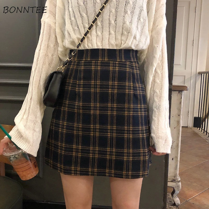 Skirts Women Retro Plaid Summer Mini Skirt A-line Ulzzang High Waist Students New Arrival Fashion Girls Female Stylish Fit 2XL