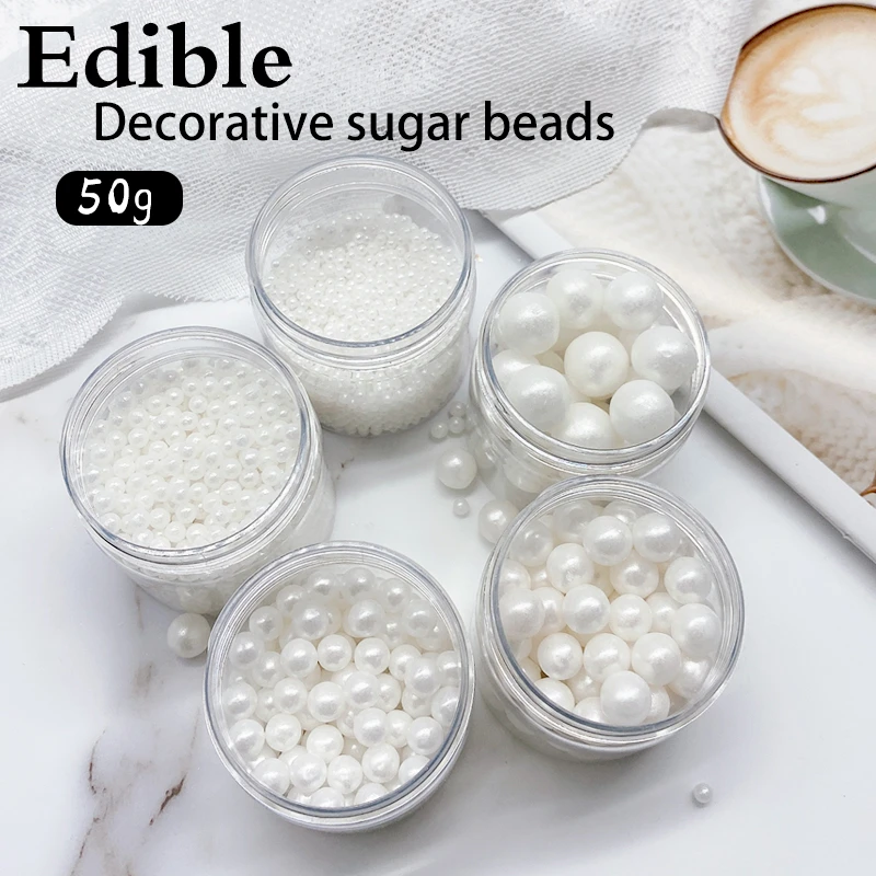 50g Edible White Beads Pearl Sugar Ball Fondant DIY Cake Baking Sprinkles Sugar Candy Ball Wedding Cake Decoration Free Shipping