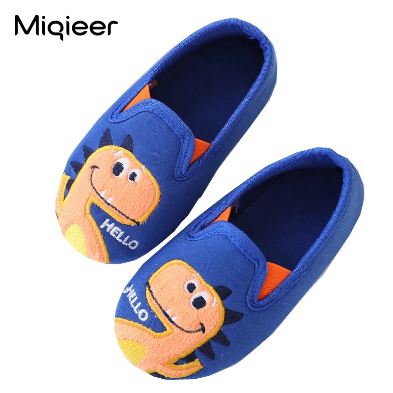 Autumn Winter Boys Cotton Fabric Home Shoes Children Cute Dinosaur Floor Slippers Kids Anti-slip Sock Shoes Indoor Warm Slippers