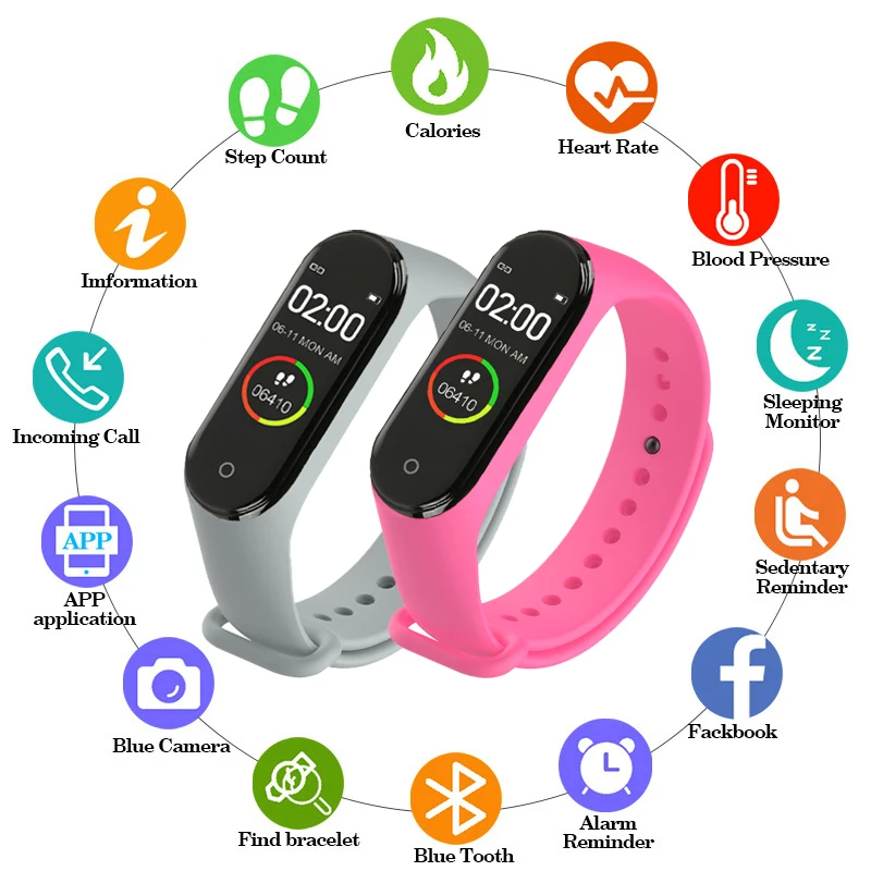 Waterproof Smart Color Screen M4 Watch Heart Rate Monitor Monitoring Health Tracker Sports Bracelet Digital Watch For Men Women