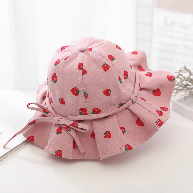 Summer Kids Girls Large Brimmed Fruit Print Sun Hat Baby Princess Bucket Cap Children's Accessories