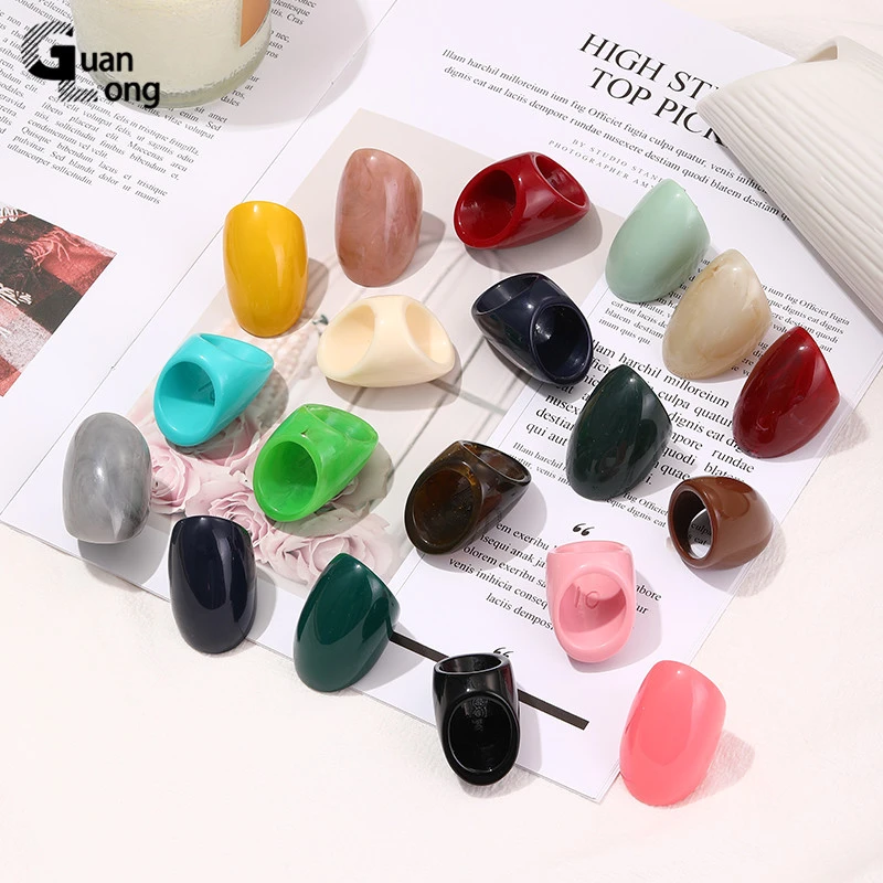 GuanLong New Fashion/Finger/Resin/Big Rings For Women Acrylic/Punk/Black Ring Unique Design Style Party Vintage Ring for Girls