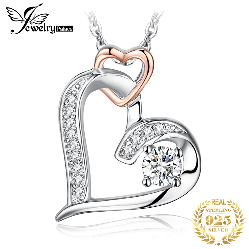 Jewelry Palace Heart Love Rose Gold 925 Sterling Silver Simulated Diamond Pendant Necklace for Women Fashion Jewelry No Chain