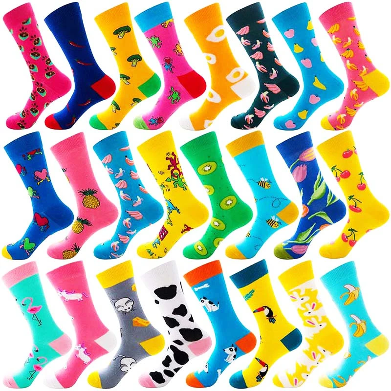 1 pair happy men socks cotton funny crew socks cartoon animal fruit dog women socks novelty gift socks for spring autumn winter