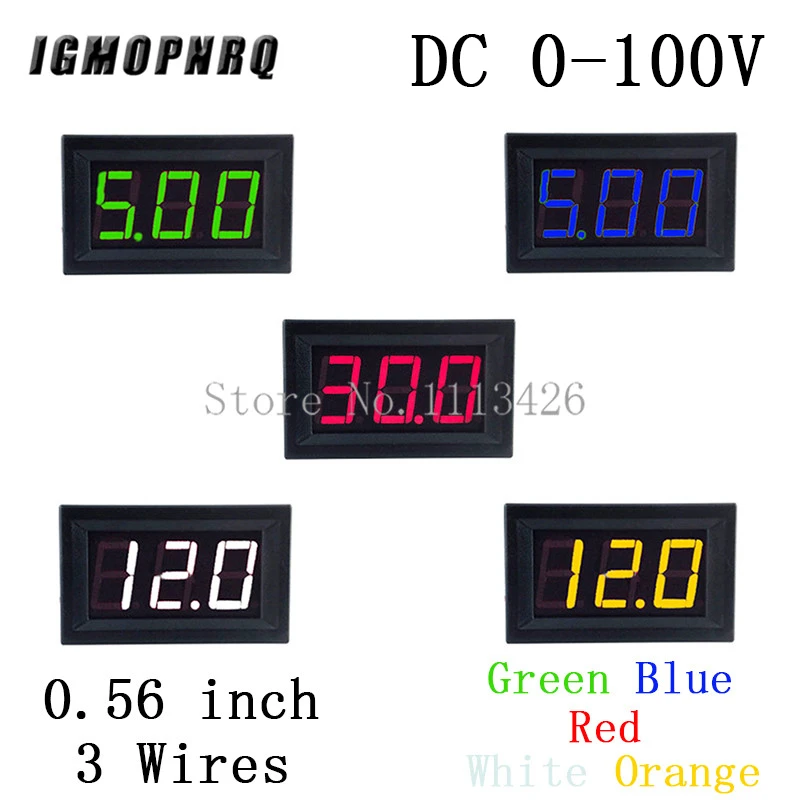 Mini Voltmeter Tester Digital Voltage Test Battery DC 0-100V 3 Wires Red Green Blue Orange White for Auto Car LED Display Gauge