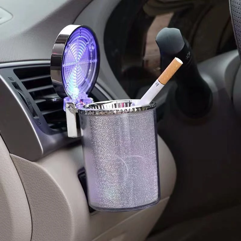 Car ashtray with LED light cigarette cigar ashtray container ashtray gas bottle smoke cup holder storage cup car supplies