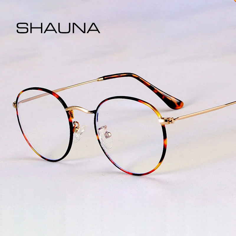 SHAUNA Classic Anti-Blue Light Glasses Frame Brand Designer Fashion Round Metal Optical Frames Computer Glasses