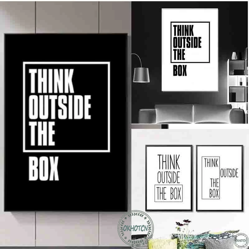 Think Outside The Box Letter Canvas Painting Inspirational Motivational Black Typography Poster Wall Art Modern Print Pictures