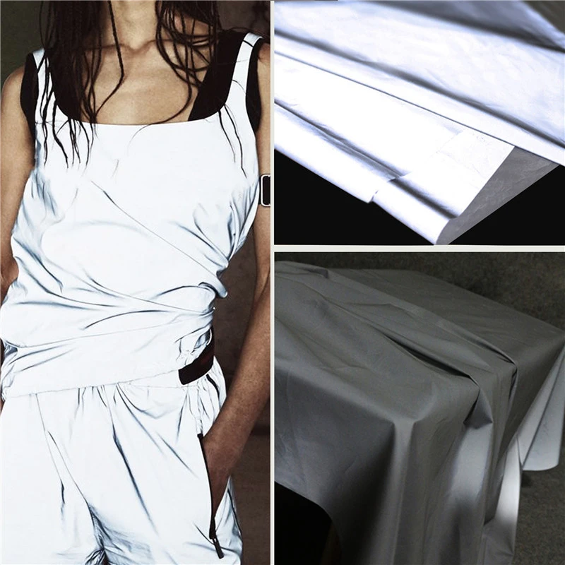 Elastic/non-elastic Reflective Warning Creative Fabric Bright Silver Glitter Luminous Clothing Designer Fabric Four-way Stretch