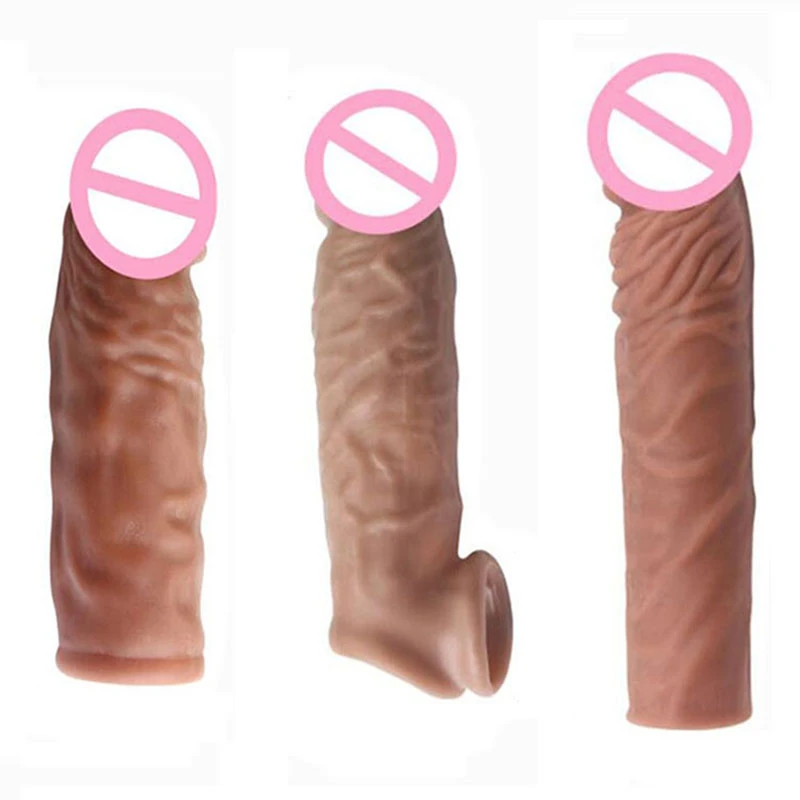 Realistic Penis Extension Cock Sleeve Reusable Silicone Penis Enlarger Delay Condoms For Men Dildo Enhancer Sex Toys