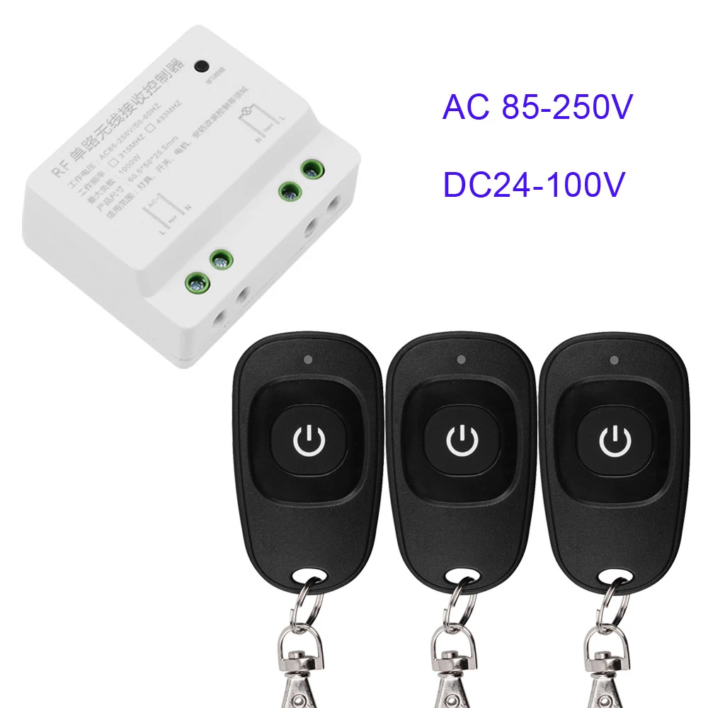 Smart Home AC 110V 220 V 1 CH Remote Control Switch Receiver Wireless RF Black Transmitter For Hall Bedroom Lights Lamp ON OFF