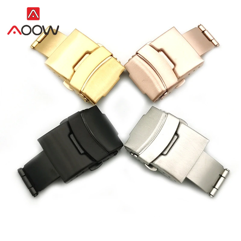 2pcs Stainless Steel Watchband Clasp Folding Buckle 16mm 18mm 20mm 22mm 24mm Double Press Silver Watch Repair Accessories