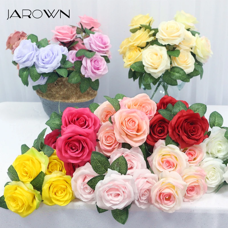 34cm Rose Silk Artificial Flowers Small Bouquet 5 Head Fake Flower Valentine's Day Wedding Decoration Indoor Flores DIY Supplies