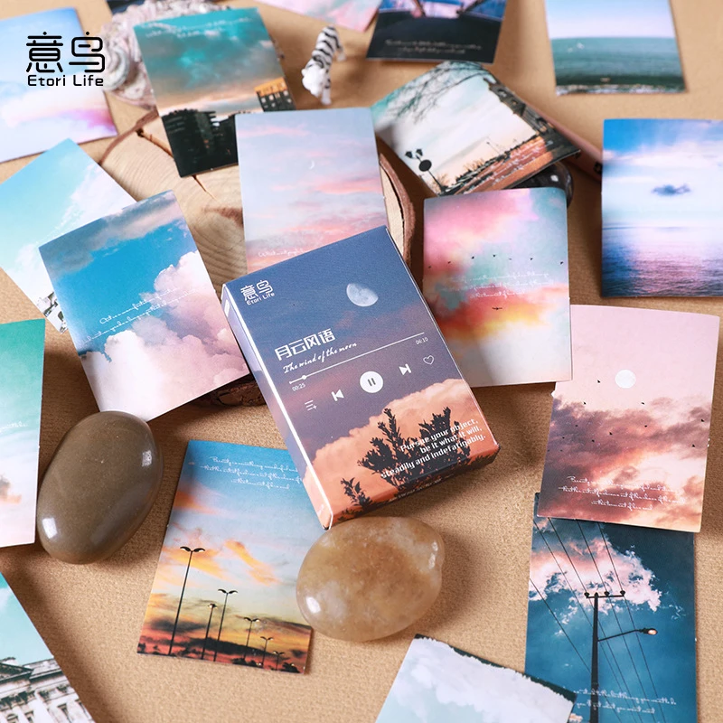 30 Pcs Washi Paper Stiker Set Dusk Scenery Blue Sky Adhesive Stickers For Scrapbooking Journaling Planner Diary Letter Card