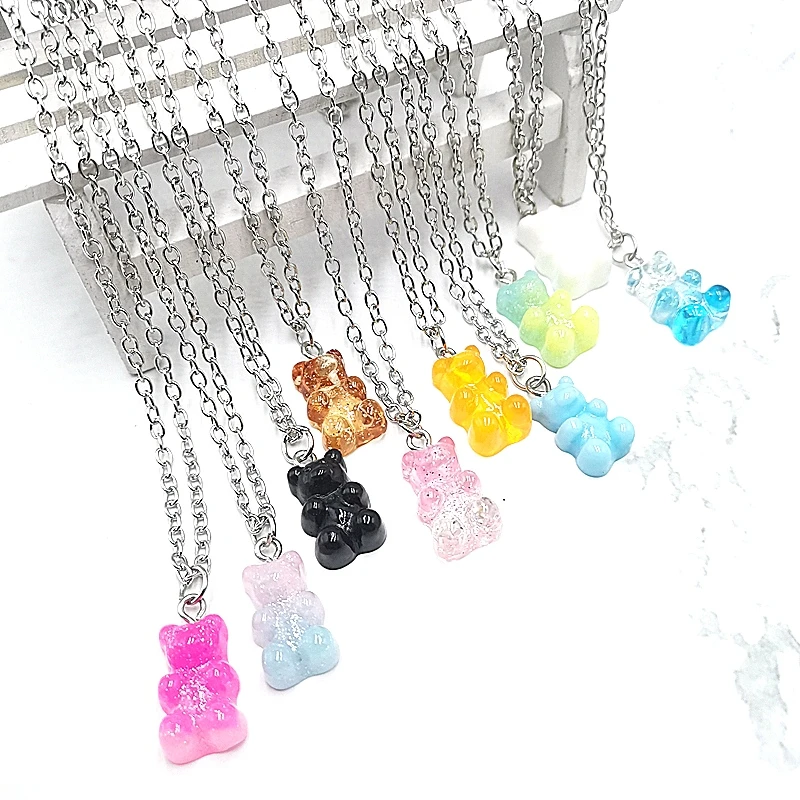 Handmade 33 Colors Cute Judy Cartoon Bear Chain Necklaces, Candy Pendant For Women&Girl Daily Jewelry Party Gifts