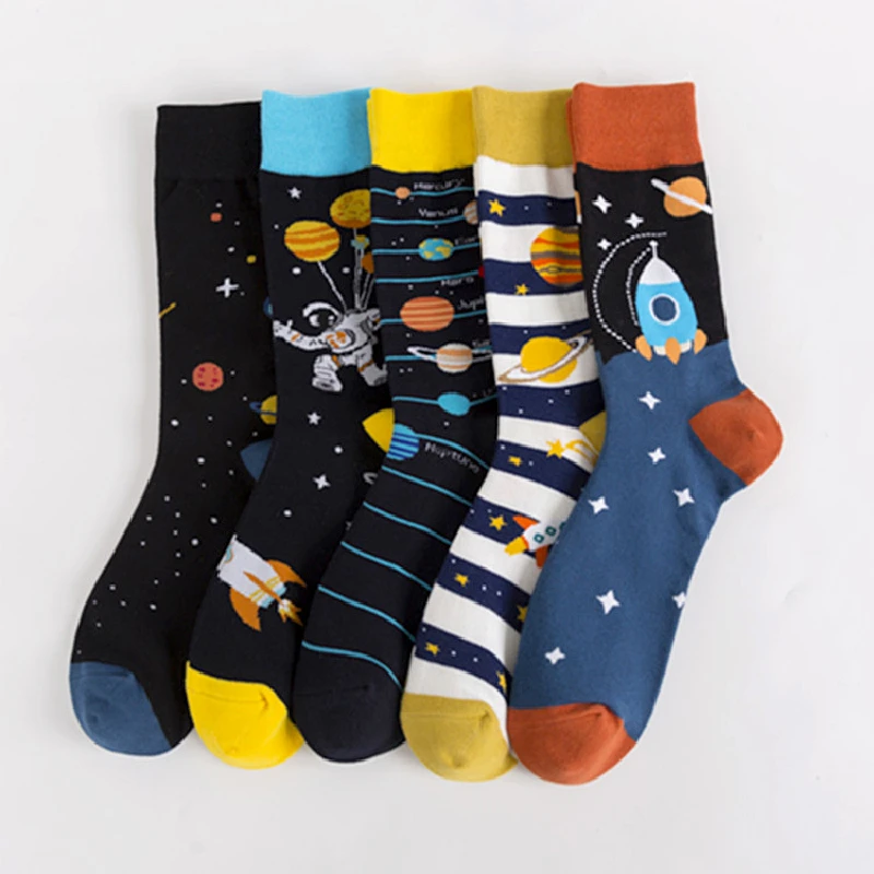 Space Alien Planet Universe Cartoon Cotton Skate Cool Casual Socks Women Men Streetwear Funny Socks Kawaii Short Happy Socks