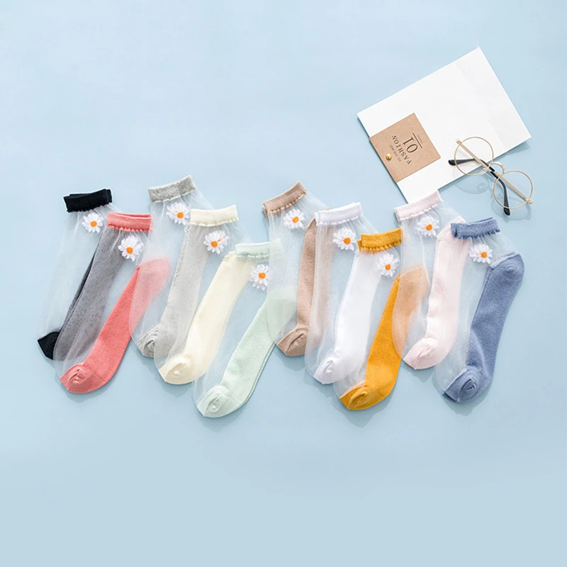 2020 Women Girls Daisy Ankle Socks Summer Ultrathin Sweet Candy Color Transparent Breathable Comfortable Elastic Cotton Socks