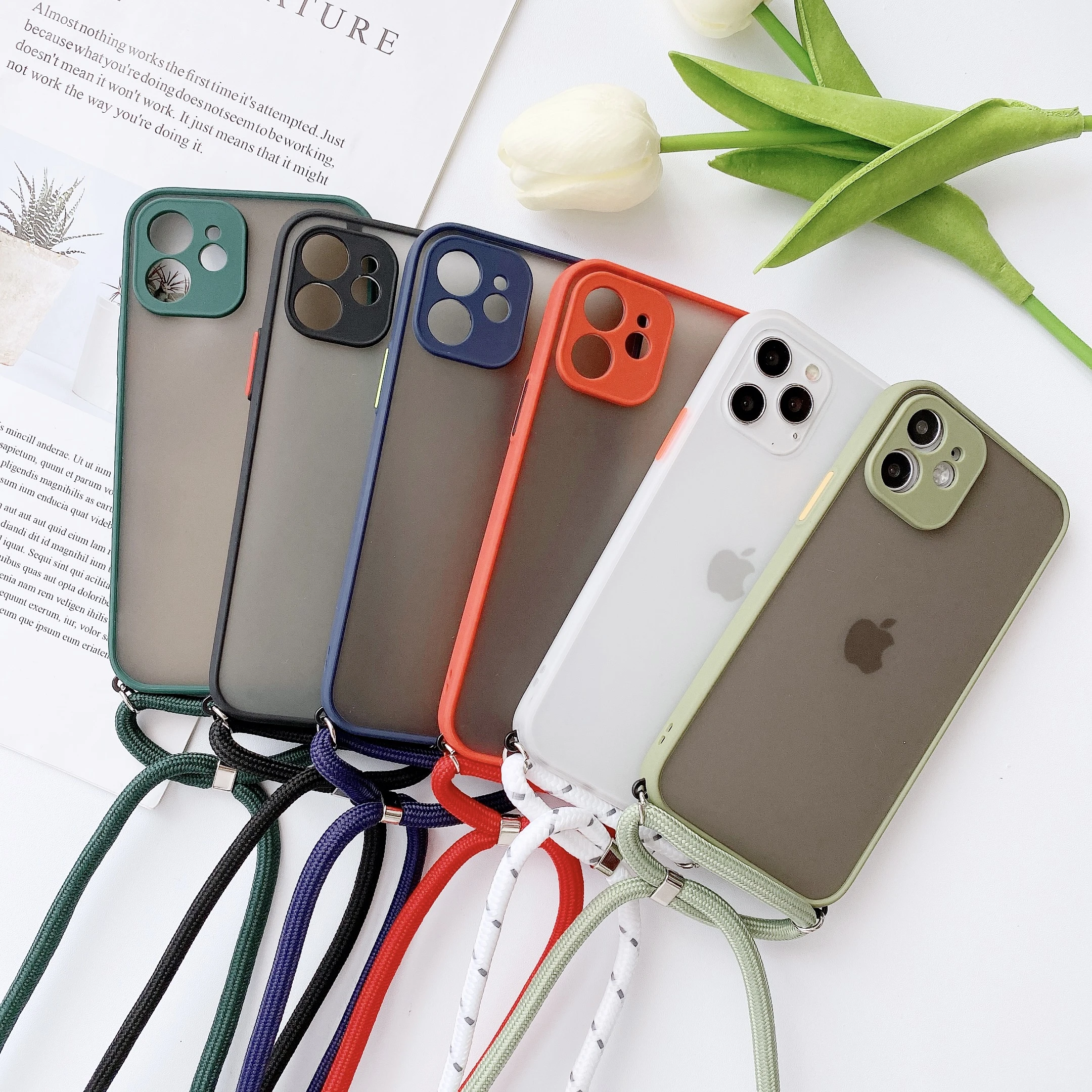 skin feeling Protection Strap Cord Chain Phone case on For iPhone 12 11 Pro Max 8 7 6 Plus Xr X Xs Max SE 2020 Lanyard soft Cove