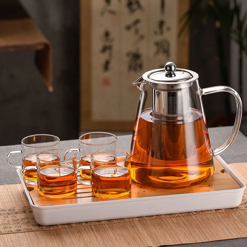 Kung Fu Tea Sets Heat Resistant Glass Teapot With Stainless Steel Infuser Heated Container Tea Pots Clear Kettle Square Filter