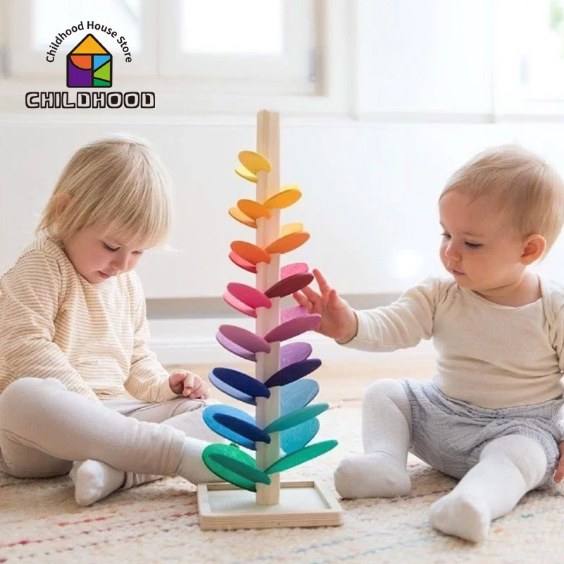 Montessori Baby Wooden Spelling Building Blocks Petal Tree Toy Rainbow Ball Children's Small Track Educational Toy for Kids Gift