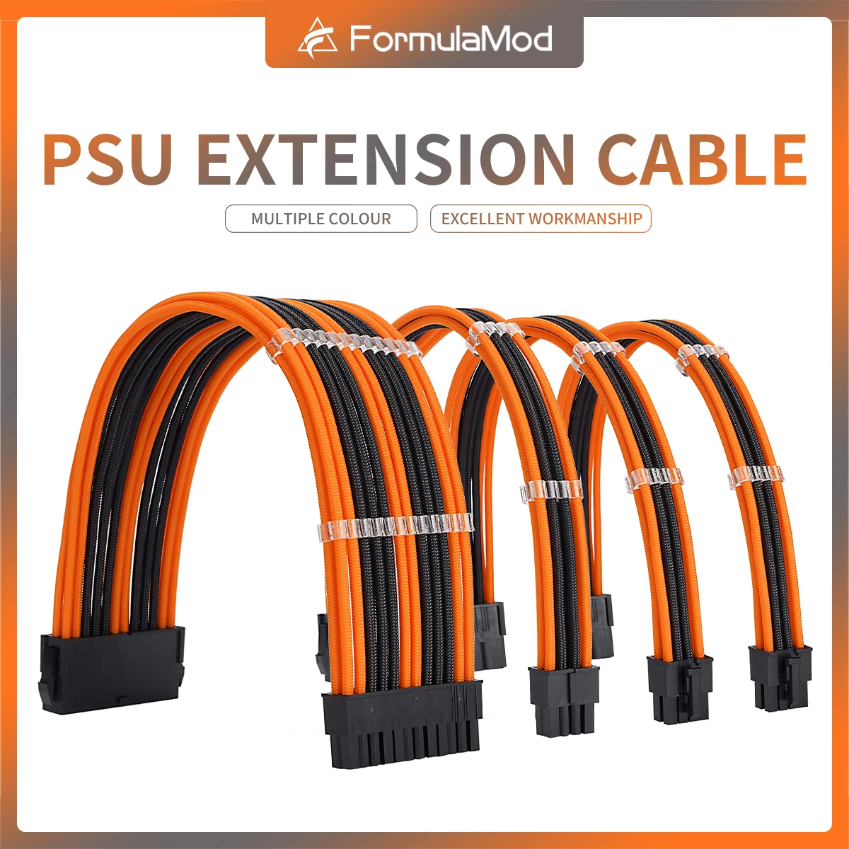 FormulaMod NCK2 Series PSU Extension Cable Kit , Solid Color Cable Mix Combo 300mm ATX24Pin PCI-E8Pin CPU8Pin With Combs