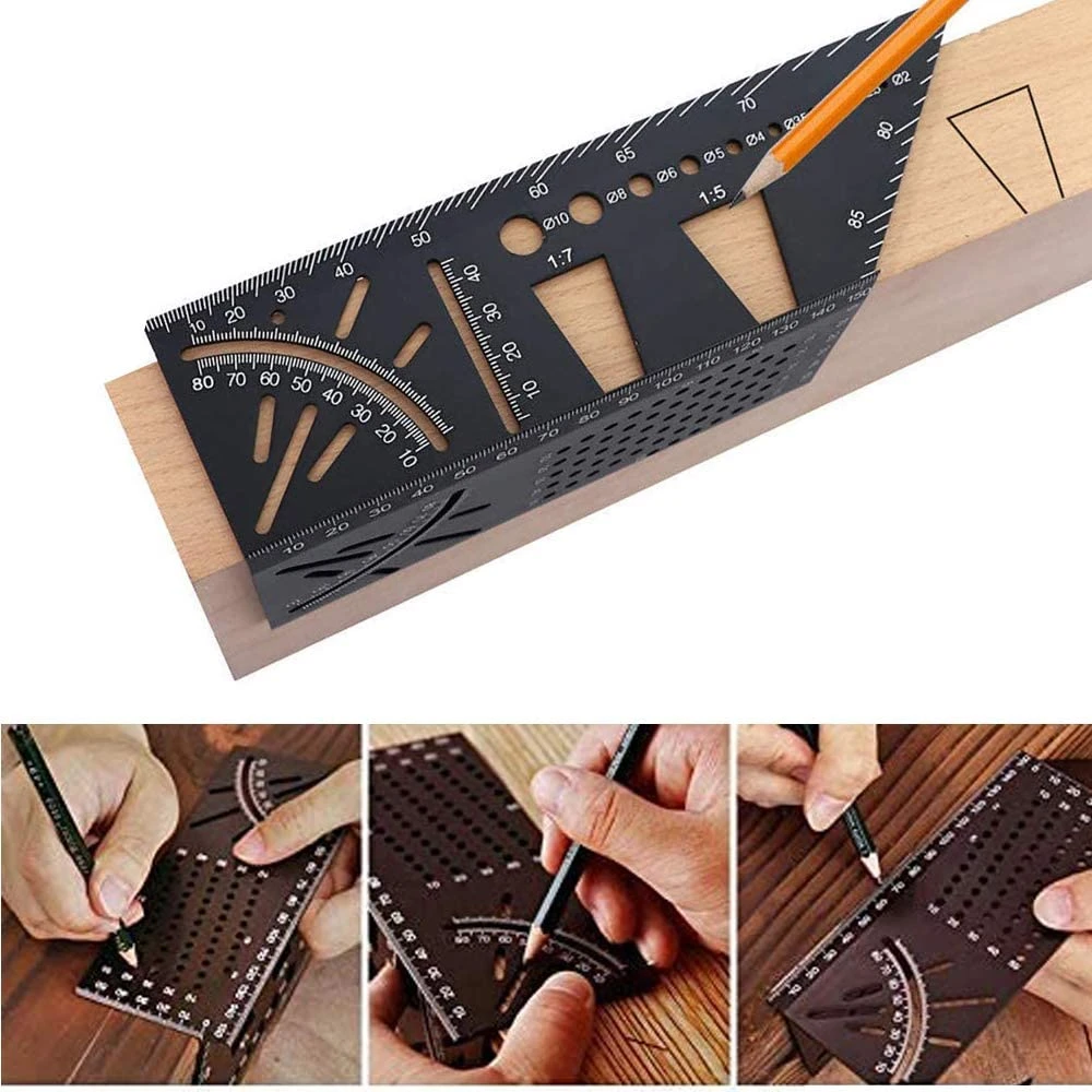 Multifunctional Angle Ruler 45 90 Degree Aluminum Alloy Accurate Woodworking Square Angle Ruler Marking Gauge Carpenter Tool