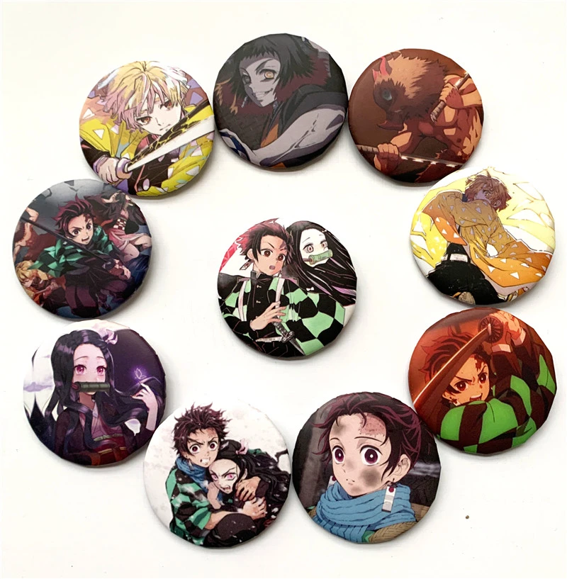 10Pcs/Set Anime Demon Slayer Kimetsu No Yaiba Figure Badges Pins Button Brooch Chest Ornament Clothing Cosplay Itabag Collection