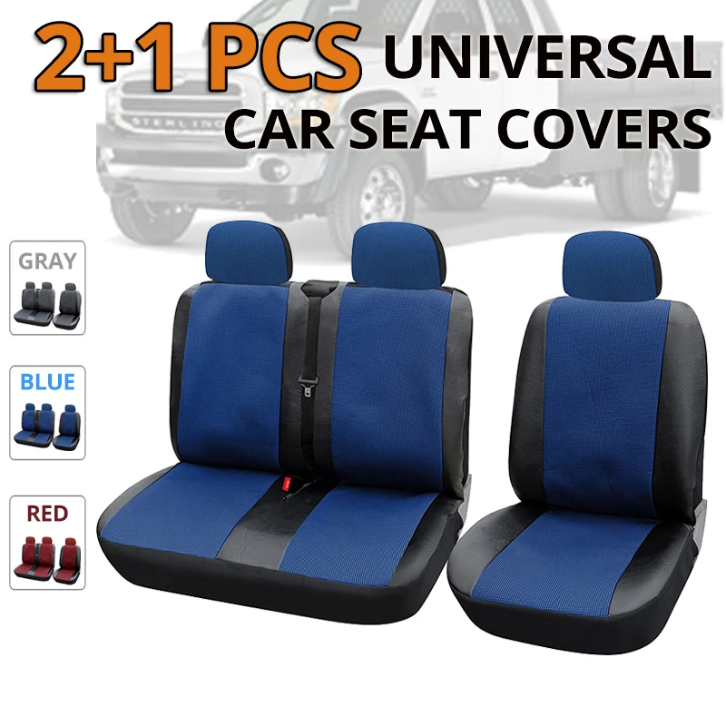 1+2 Seat Covers Car Seat Cover for Transporter/Van Universal Fit with Artificial Leather Truck Interior Accessories Blue 3pcs