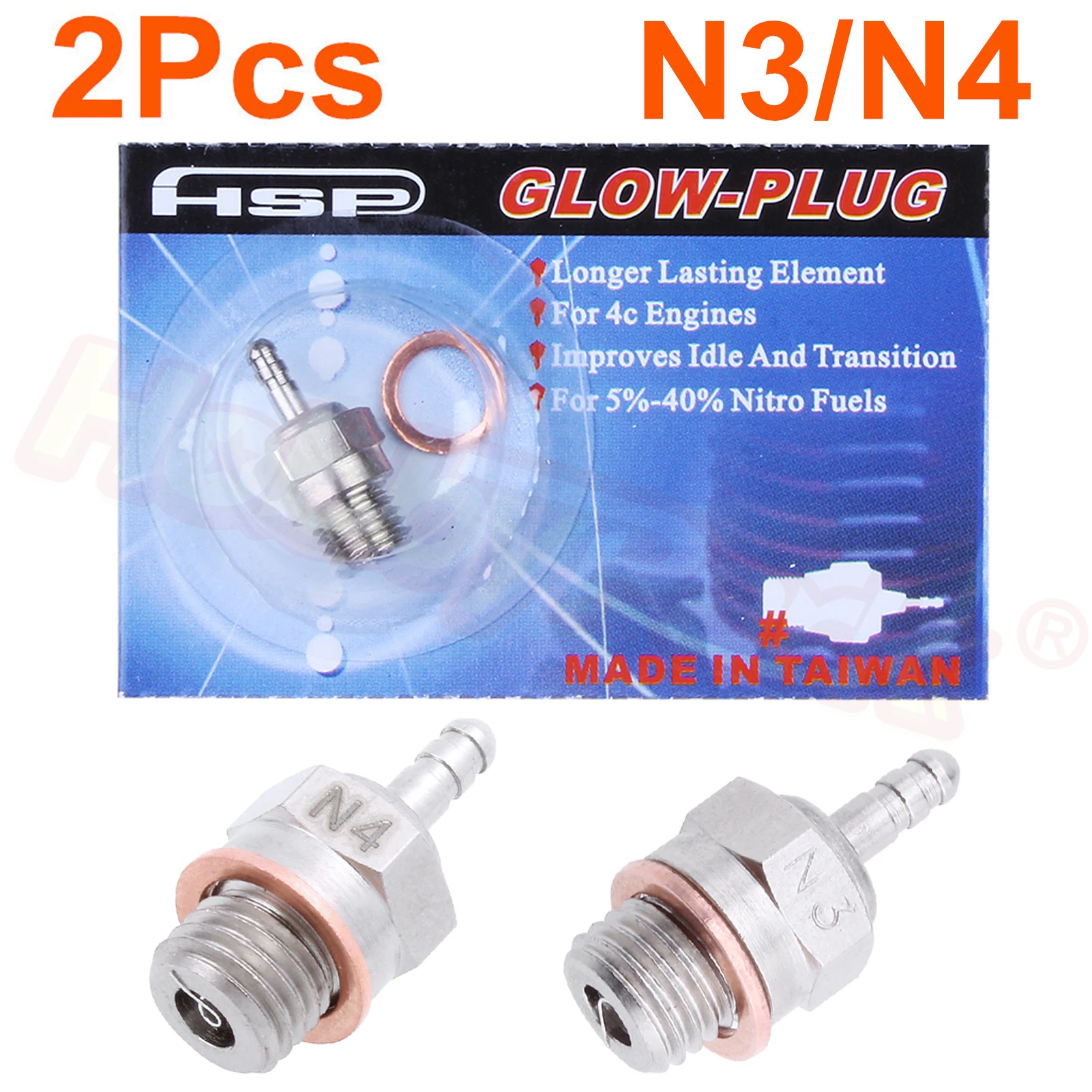 2pcs N3 N4 Glow Plug #3 #4 Spark Hot VX SH Nitro Engine Parts RC HSP 70117 For RC Nitro Car Redcat Himoto Traxxas Hpi OS