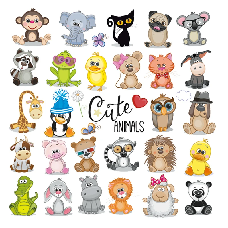 Animal Patches Cute Animals Set Stickers Clothes Diy Accessory Iron On Fashion Stickers Heat Transfer Fabric Patches