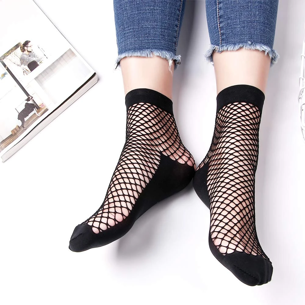 1Pair Fashion Women Girls Lady Sexy Lace Ankle High Fishnet Mesh Net Solid Color Short Crew Summer Breathable Socks New Arrival