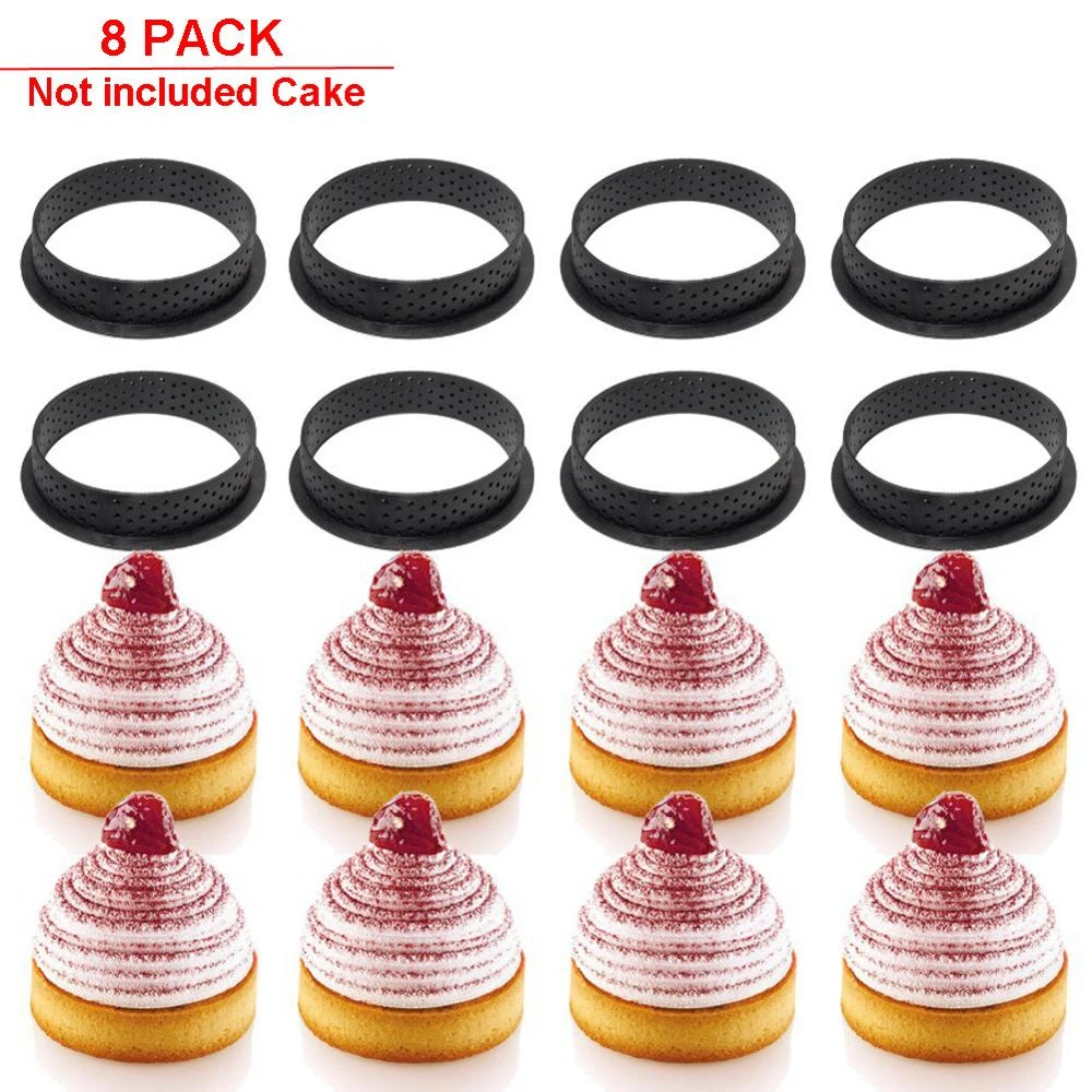 8PCS DIY Tart Ring Mold Cake tools French Dessert Bakeware Cutter Round Shape Decorating Tool Perforated Mousse Circle