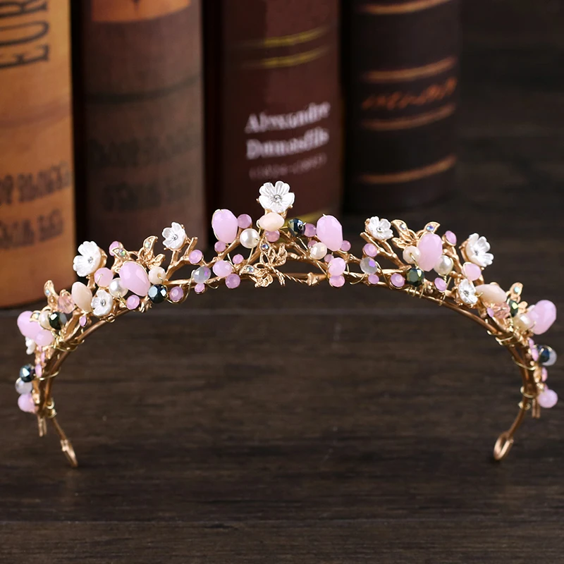 New Wedding Crown Leaf Flower Gold Crown Rhinestone Pearl Crown Headband Wedding Hair Accessories Bridal Crown Hair Accessories